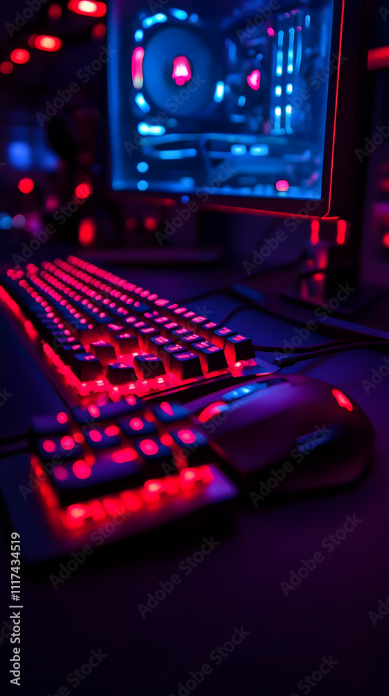 Red Blue Gaming Setup Illustration Red Blue Gaming Setup Illustration