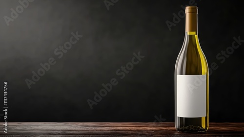 High fidelity mockup of a wine bottle on wooden table in dark studio setting for professional presentation