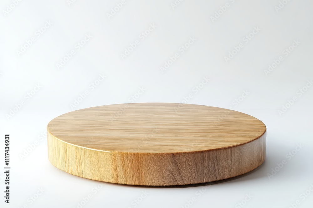 A smooth, round wooden display stand on a light background. A smooth, round wooden display stand on a light background.