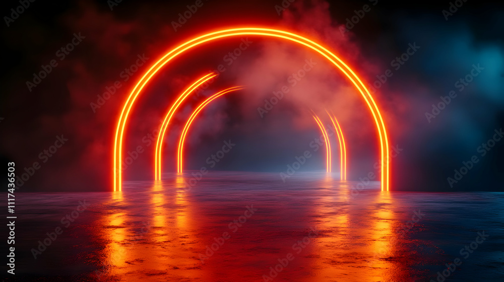 Fiery Neon Archways 3D Abstract Background Fiery Neon Archways 3D Abstract Background