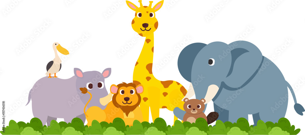 Naklejka premium Group Of Wild Animals Illustration