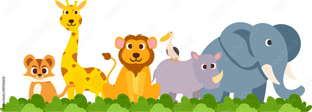 Naklejka premium Group Of Wild Animals Illustration