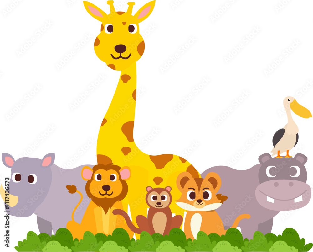 Naklejka premium Group Of Wild Animals Illustration