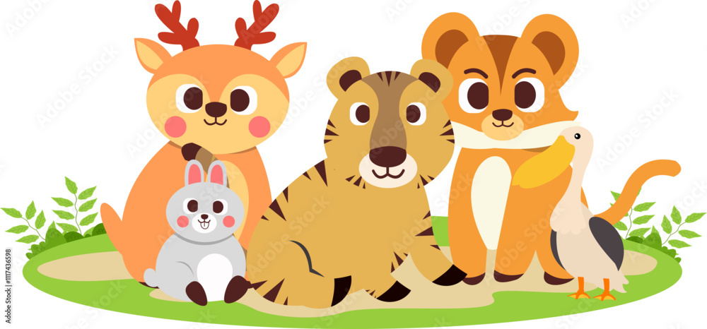 Fototapeta premium Group Of Wild Animals Illustration
