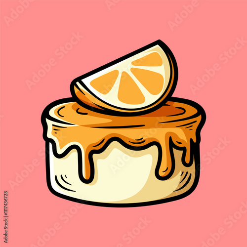 orange cheese cake isolated colored drawing line art style sketch classic vintage design illustration
