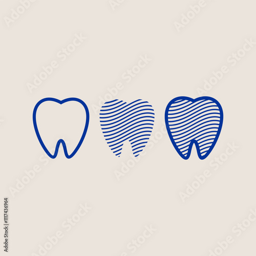 three kind of teeth symbol logo isolated colored drawing line art style design illustration