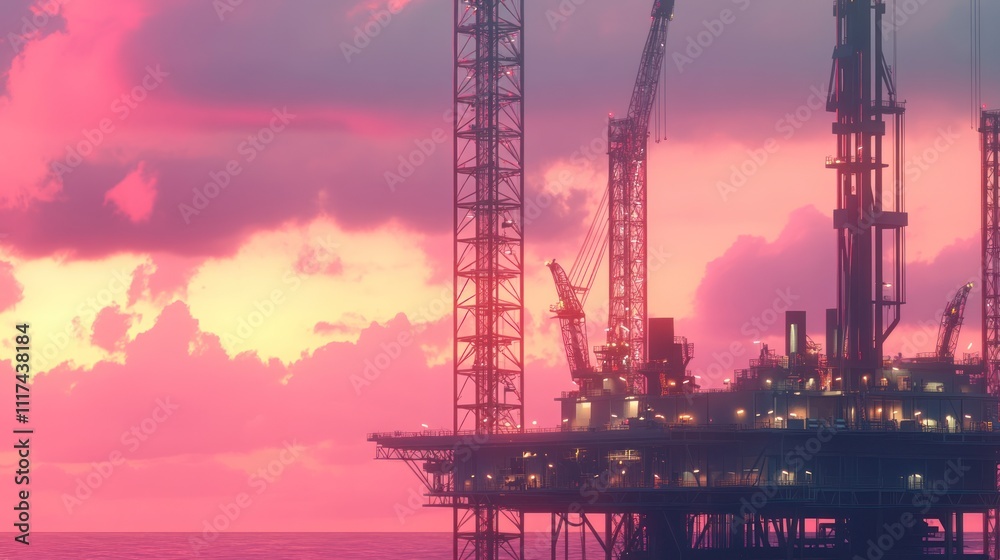 Offshore oil rig at sunset, dramatic sky. Offshore oil rig at sunset, dramatic sky.