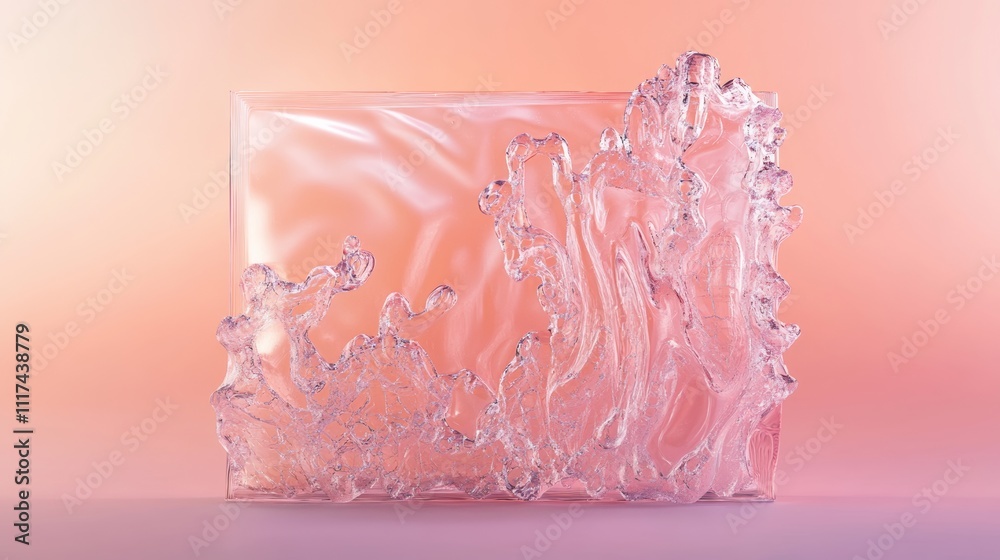 A translucent plastic pouch with intricate detailing, displayed in an isolated composition on a pastel gradient A translucent plastic pouch with intricate detailing, displayed in an isolated composition on a pastel gradient