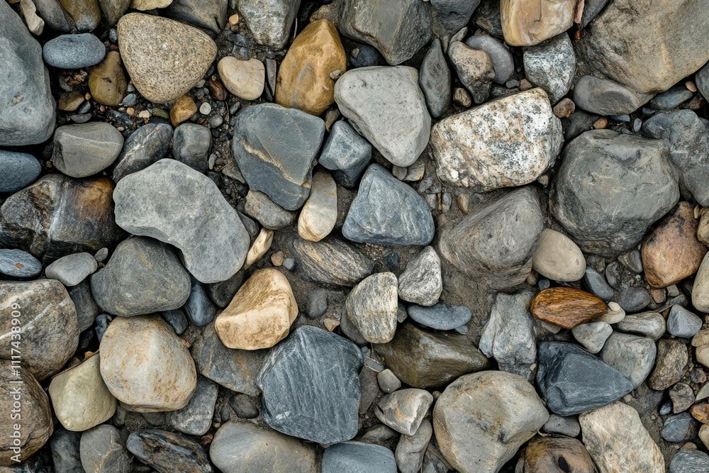 A close-up view of various smooth stones on a surface. A close-up view of various smooth stones on a surface.