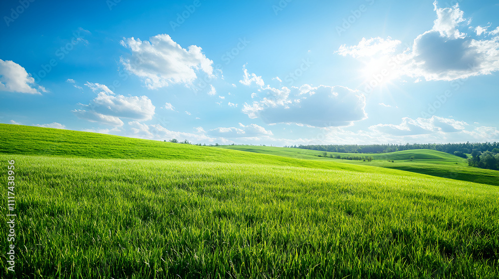Fototapeta premium Sunny Green Rolling Hills Landscape