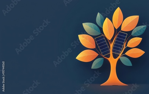 peak energy concept. A luminous tree of life with branches of energy circuits and leaves shaped like solar panels, representing sustainable grids photo