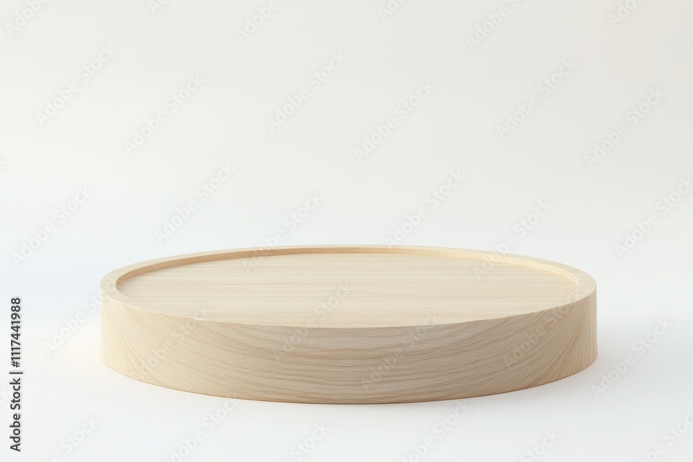 A simple wooden round tray on a light background, ideal for serving or display purposes. A simple wooden round tray on a light background, ideal for serving or display purposes.