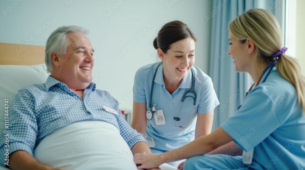 Nurse Comforting Patient in Bright Hospital Room Nurse Comforting Patient in Bright Hospital Room