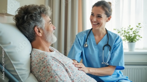 Wallpaper Mural Cheerful Nurse Providing Comfort to a Patient in a Bright Hospital Room Torontodigital.ca