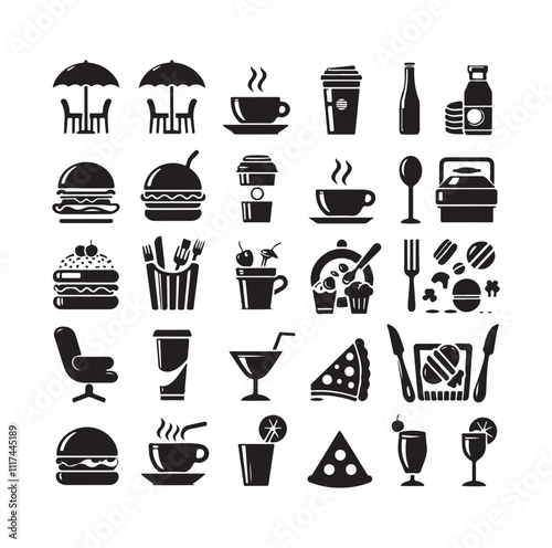 restaurant icon set silhouette vector illustration