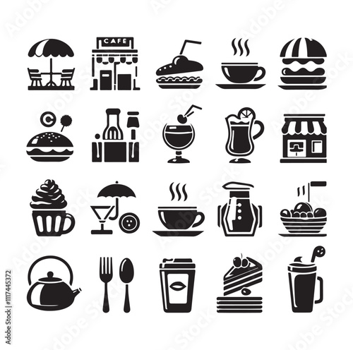 restaurant icon set silhouette vector illustration