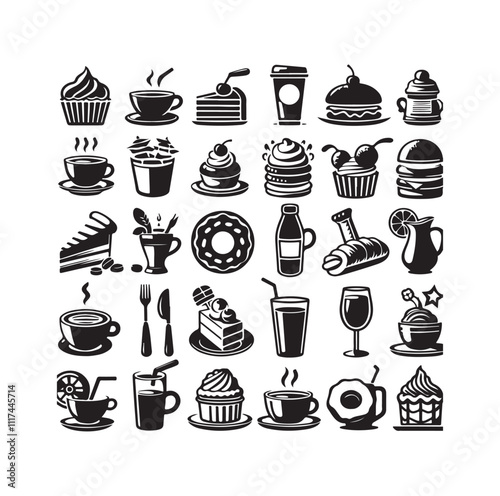 restaurant icon set silhouette vector illustration