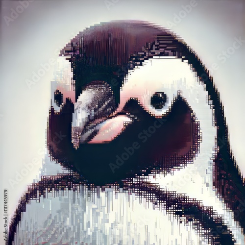 116 Pixel Art Photogram A close up of a penguin its body in pixe