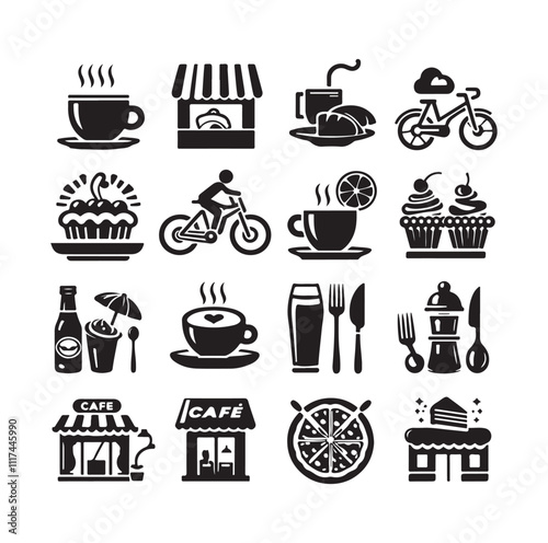 restaurant icon set silhouette vector illustration