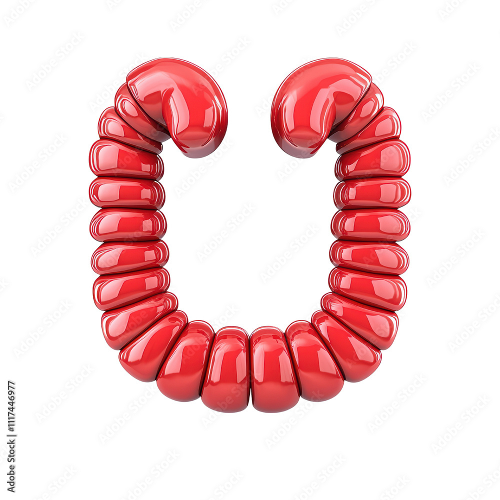 Obraz premium Glossy red abstract shape resembling stylized letter U, showcasing smooth curves and modern design. Perfect for creative projects isolated on transparent background
