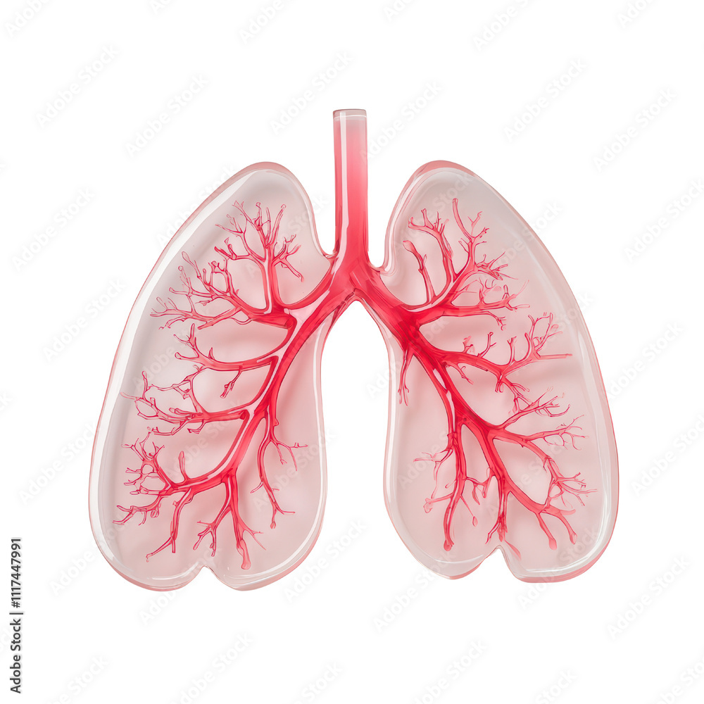 Detailed illustration of human lungs showcasing intricate bronchial structures, emphasizing respiratory system complexity and function isolated on transparent background Detailed illustration of human lungs showcasing intricate bronchial structures, emphasizing respiratory system complexity and function isolated on transparent background