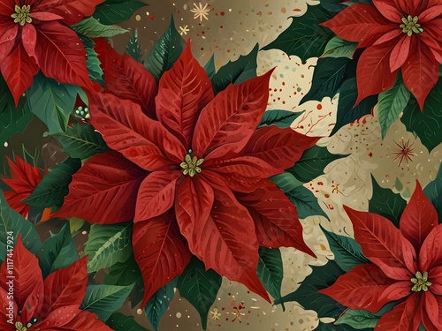 christmas background with poinsettia