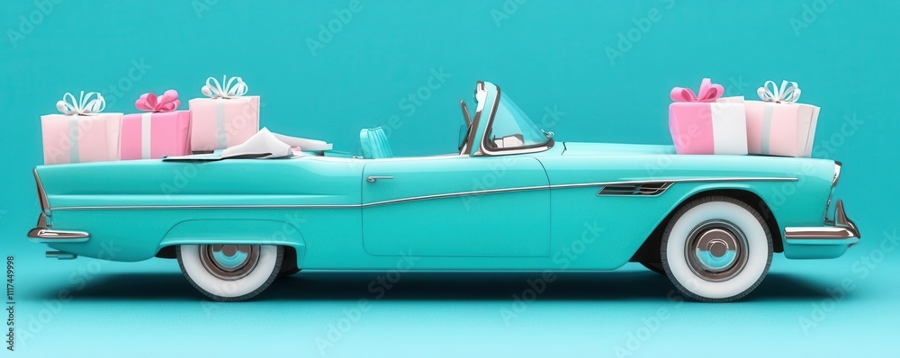 Obraz premium Picture retro car with gift bags