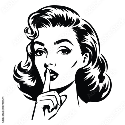 Vintage Woman in Shushing Gesture Illustration