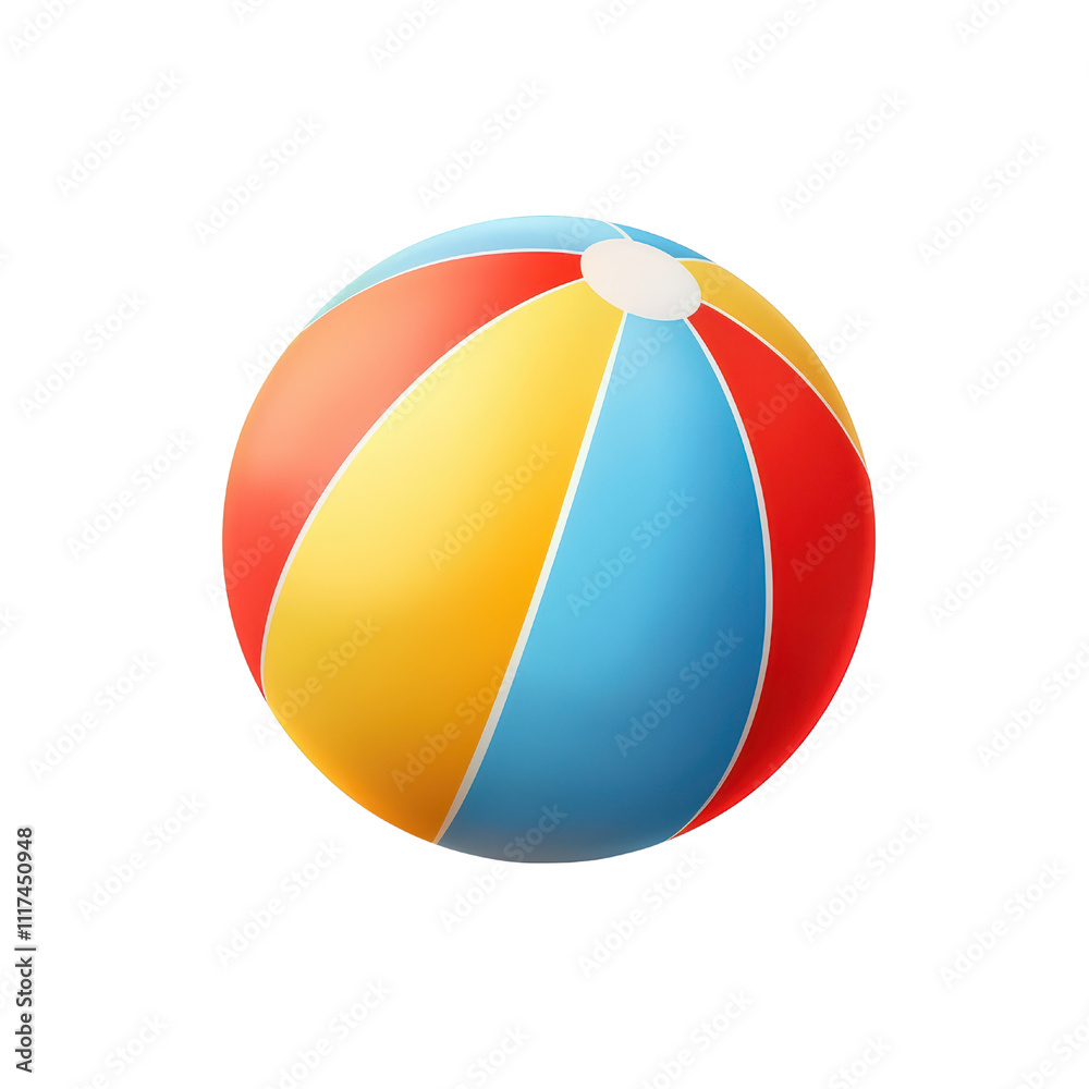 Colorful beach ball with red, yellow, and blue stripes, perfect for summer fun and outdoor activities isolated on transparent background Colorful beach ball with red, yellow, and blue stripes, perfect for summer fun and outdoor activities isolated on transparent background