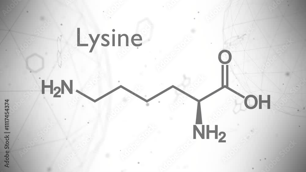 Lysine chemical formula. Alanine amino acid molecular bond structure. Medicine and biosynthesis study. 3D render. Lysine chemical formula. Alanine amino acid molecular bond structure. Medicine and biosynthesis study. 3D render.