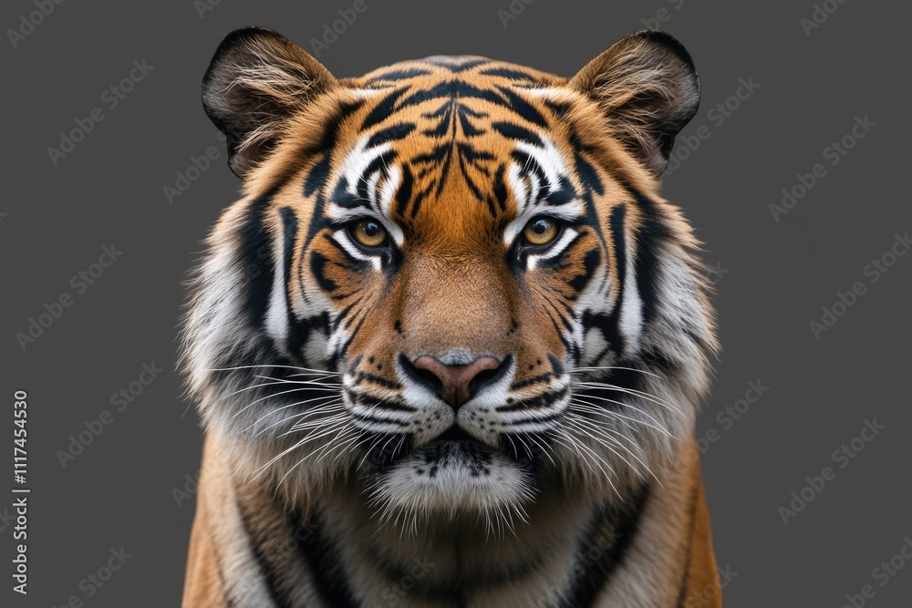 Wild tiger in profile looking forward.
