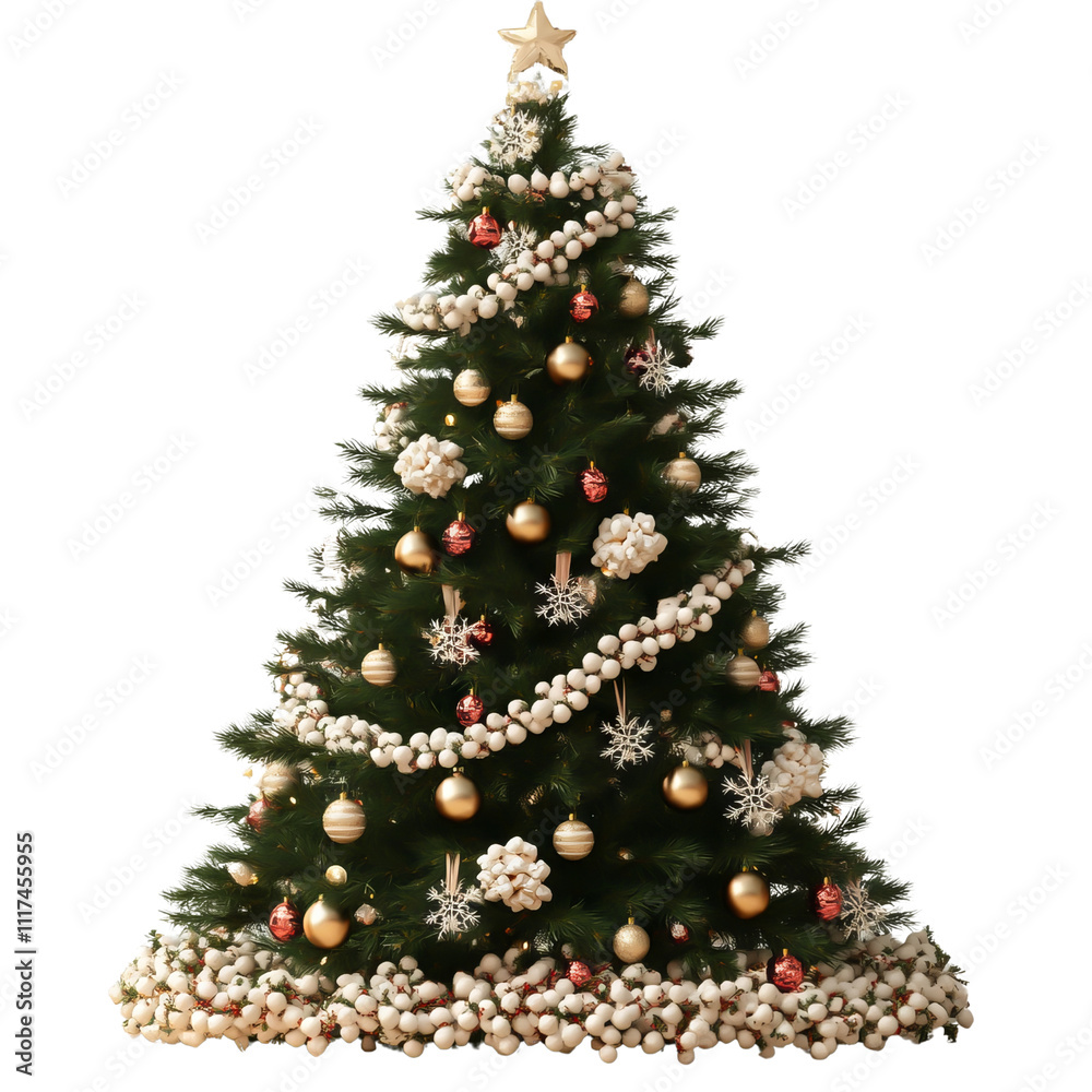 Simple Festive Tree Featuring Popcorn Garland and Minimalist Christmas Decorations, Isolated on PNG Transparent Background Simple Festive Tree Featuring Popcorn Garland and Minimalist Christmas Decorations, Isolated on PNG Transparent Background