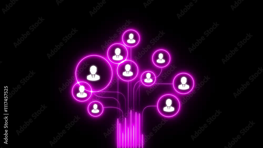Animation of network of connections with people icons over Social network media concept Digital network connecting people globally, representing customer relationships glowing background Animation of network of connections with people icons over Social network media concept Digital network connecting people globally, representing customer relationships glowing background