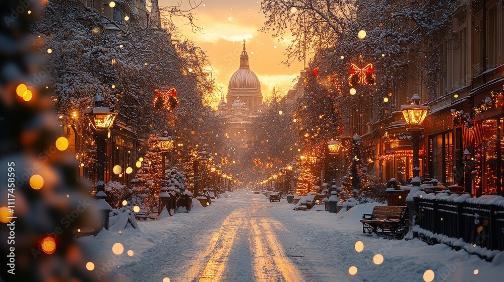 Snowy Christmas Street in Europe Snowy Christmas Street in Europe
