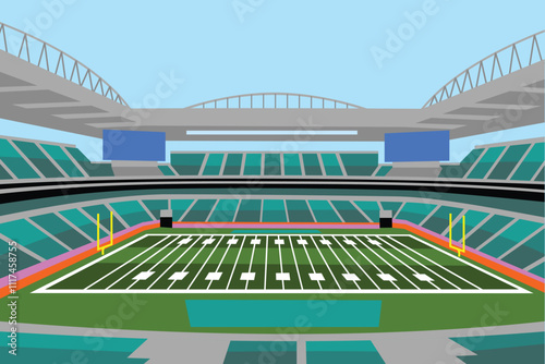 American Football Field Arena Stadium Vibrant Colorful Vector
