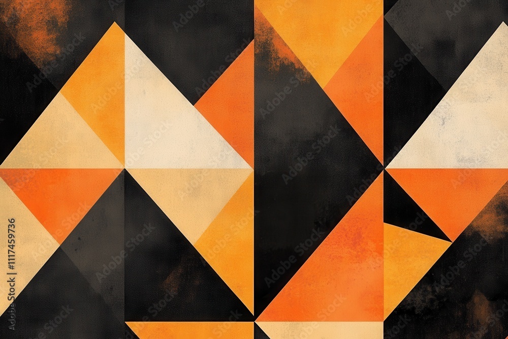 Fototapeta premium Abstract geometric pattern in orange, black, and beige. Ideal for modern designs, backgrounds, or textile prints.