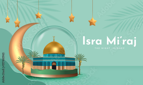 Al-Isra wal Mi'raj Translate: The night journey Prophet Muhammad Vector Illustration For Poster Template and Flyer, Simple Background of Isra Mi'raj Ceremony