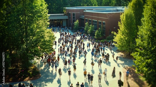 A Bird's-Eye View of Students Walking on Campus