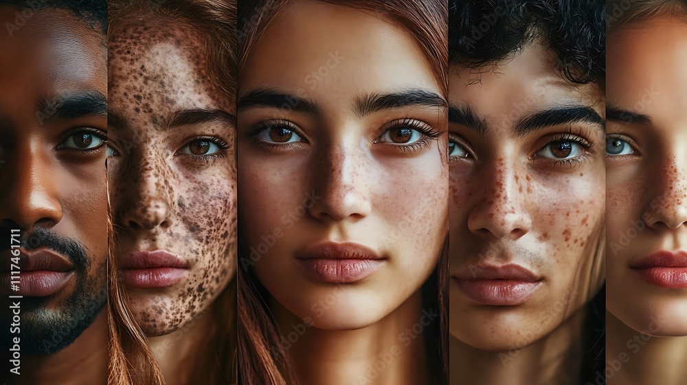 Diverse group of people with different skin tones and features. Diverse group of people with different skin tones and features.