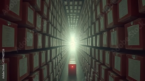 Endless Archive Red Box in Rows of Storage Containers