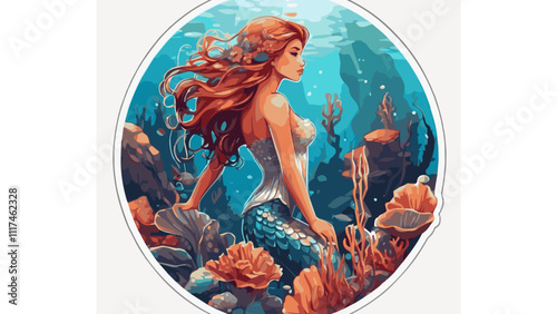 A mermaid is sitting under the sea 004