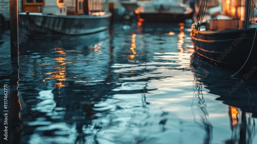 Obraz premium Boat Reflections in Calm Waters