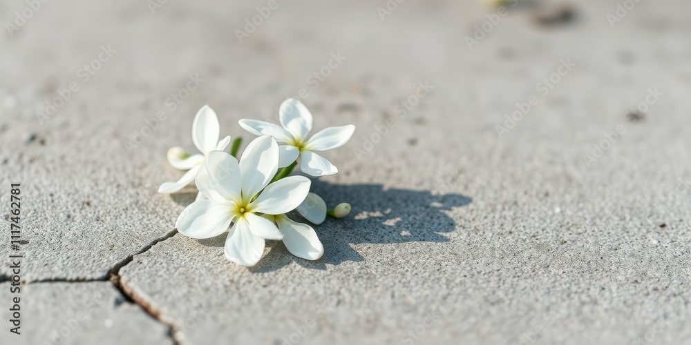 Delicate White Blossoms Resting on a Weathered Surface Delicate White Blossoms Resting on a Weathered Surface