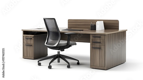 Modern Office Desk with Black Mesh Chair