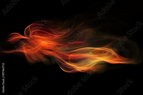 Abstract depiction of flowing flames with vibrant colors on a dark background.