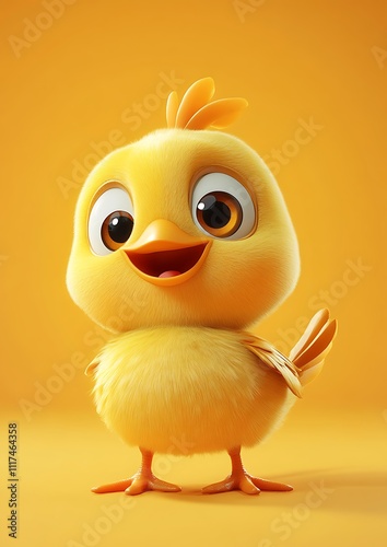 Adorable 3D Render of a Cheerful Yellow Chickling on a Golden Background  A Delightful Image for Springtime or Easter Celebrations