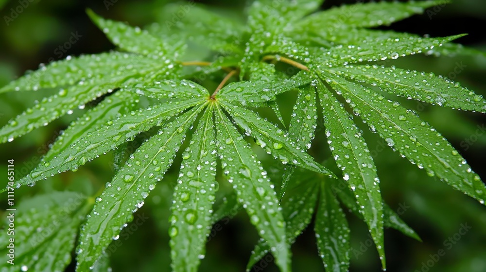 Dew Drops on Lush Green Maple Leaves Nature Plants Spring Dew Drops on Lush Green Maple Leaves Nature Plants Spring
