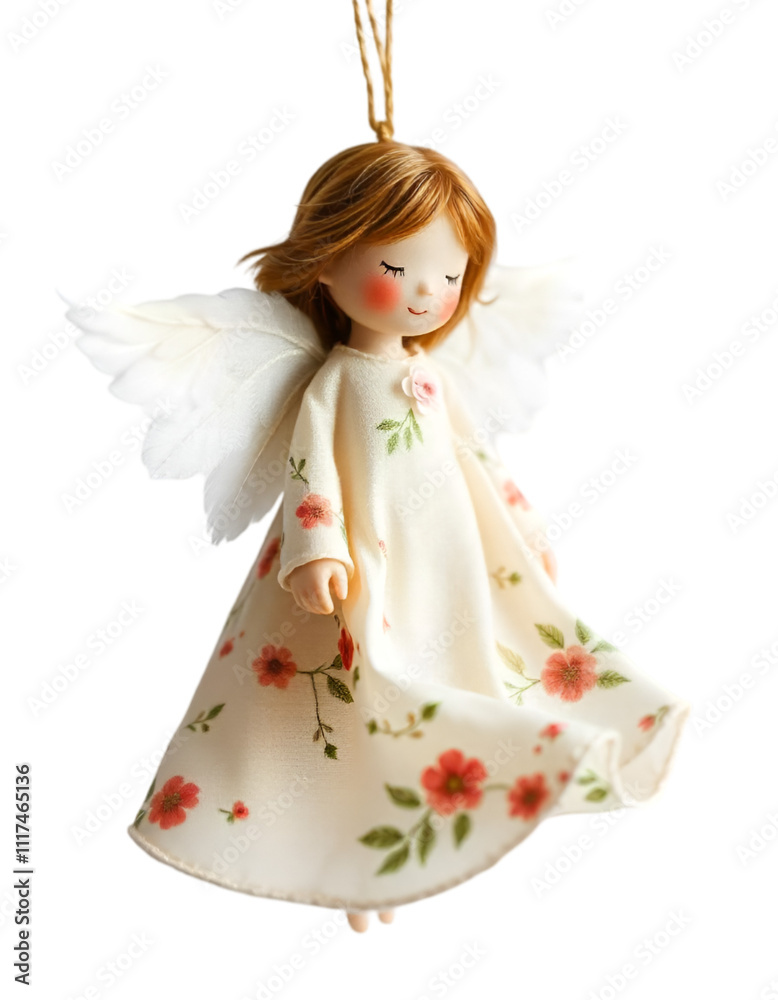 Fototapeta premium Christmas tree decoration - white angel, Merry Christmas, spaceship, bokeh,