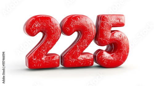 Bright red number 225 displayed prominently on a white background for numerical representation or design purposes