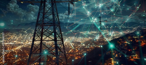 Futuristic smart grids powered AI where artificial intelligence manages energy distribution ensuring reliable and efficient power supply across cities and regions